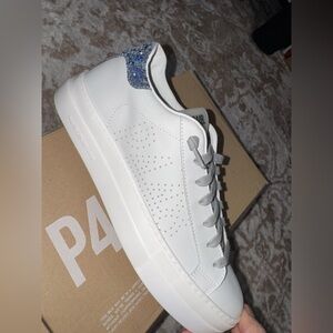 P448 White Sneakers with Multicolor Glitter Accents